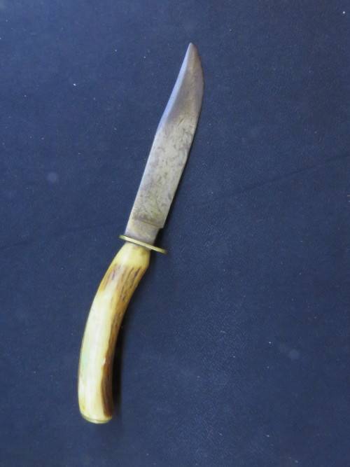 STAG HORN BOWIE KNIFE with LEATHER SCABBARD