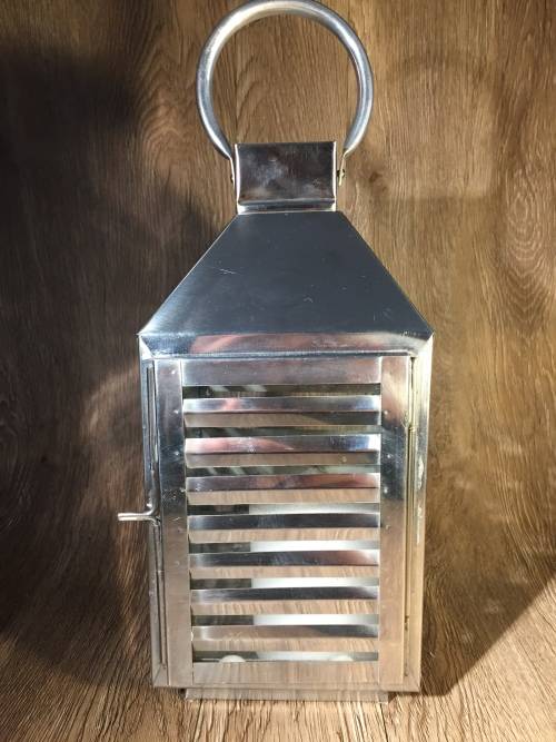 Decorative Stainless Steel & Glass Candle Lantern +/- 13cm x 29cm(Including handle)