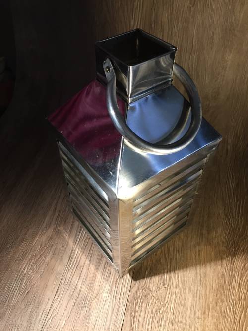 Decorative Stainless Steel & Glass Candle Lantern +/- 13cm x 29cm(Including handle)