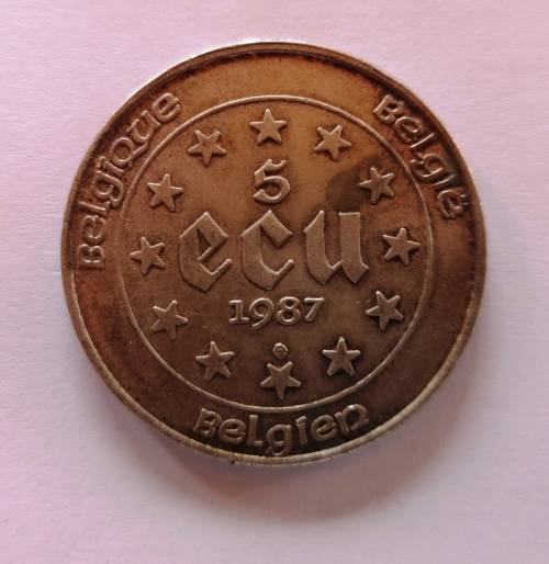 Large Belgium 5 Ecu 1987 Silver coin