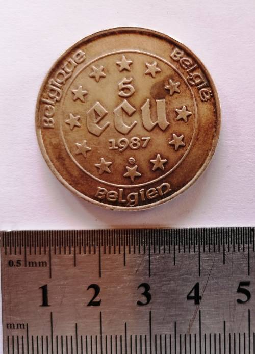 Large Belgium 5 Ecu 1987 Silver coin