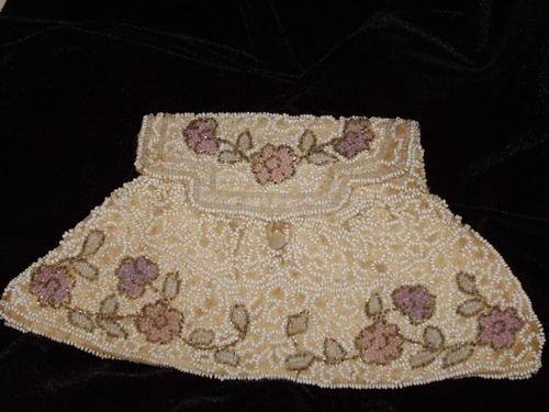 BEADED EVENING BAG - very old handmade in Belguim