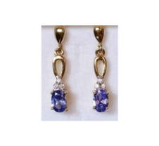 SOLID 9ct Yellow Gold 0.92ctw Tanzanite & Diamond Dangle Earrings