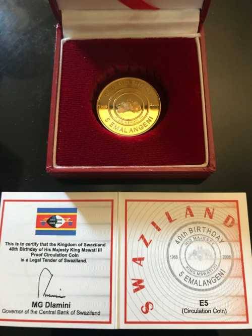 40th BIRTHDAY KING MSWATI PROOF CIRCULATION COIN . RARE