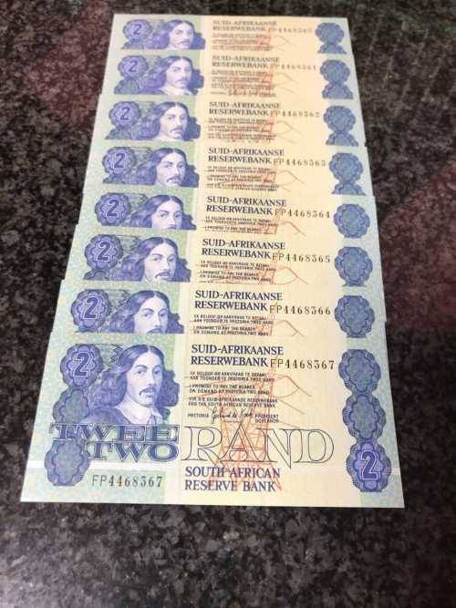 G. DE KOCK UNC 2RAND NOTES .CONSECUTIVE NUMBERS.