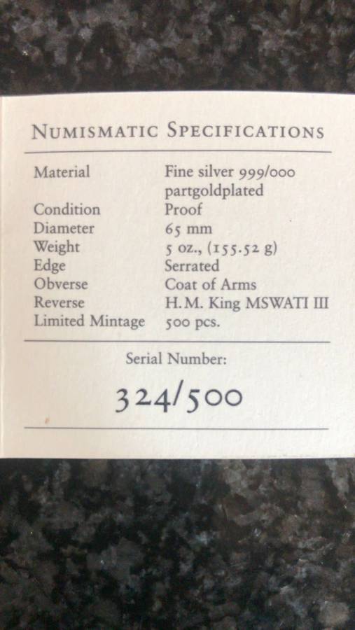 5 0z OF FINE SILVER 999. 30TH ANNIVERSARY.LIMITED MINTAGE