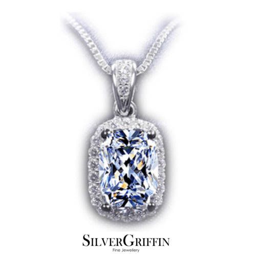2 carat Princess Cut Cr. Diamond Pendant Necklace