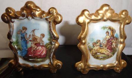 LIMOGE- a pair - cupid at play.designed as desktop frames.