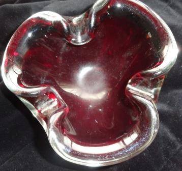 A ruby red MURANO ashtray