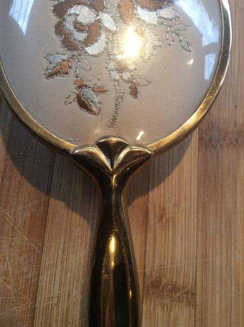 Brass hand mirror and brush set