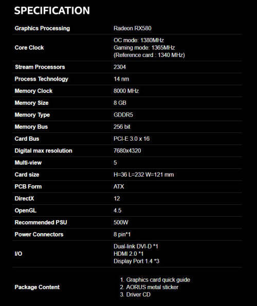 Aorus Radeon RX580 8GB