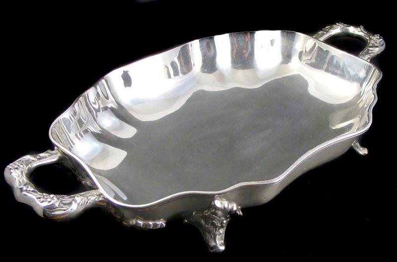 Vintage Silver on Brass Serving Dish With Ornate Grapevine Motif!