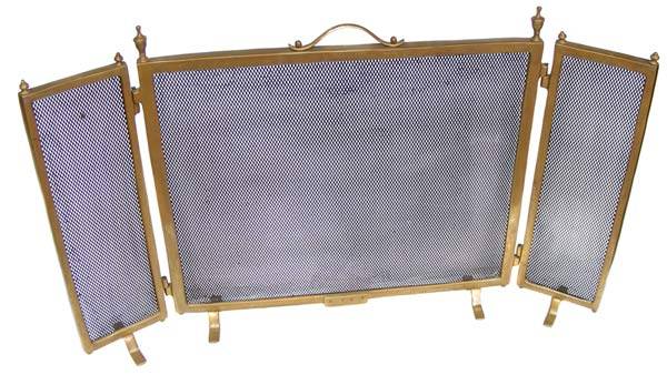 Old Solid Brass 3-Sided Firescreen - Large and Heavy Piece