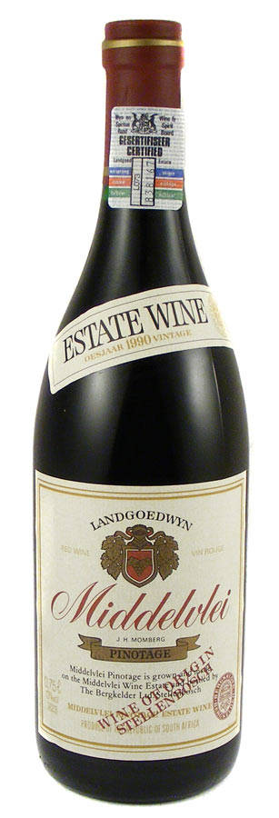 1990 Vintage Middelvlei Pinotage dry red wine in mint condition - 10 Available