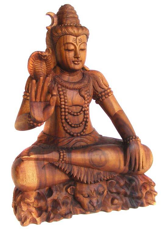 Large Vintage Eastern Carved Teak Buddha With Snake Statue - Imposing piece