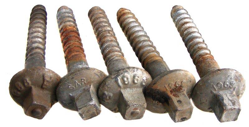 Lot of 5 SAR/SAS Railway Sleeper Bolts - dated 1968 and 1969