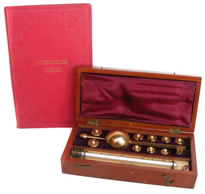 Antique complete Sikes Hydrometer set - measures alcohol content - T. Cooke&sons - England