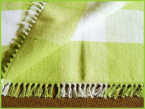 Handwoven 100% Cotton Rugs - Lime green/white