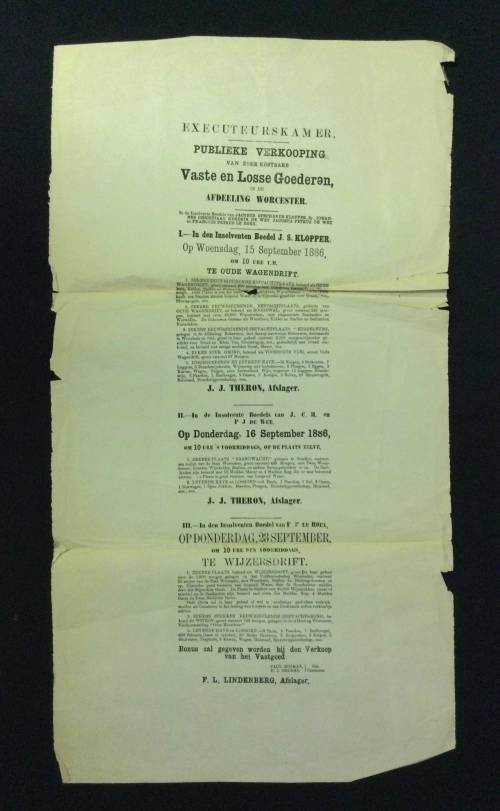 Auction in Worcester Letterpress Flyer. c.1886.