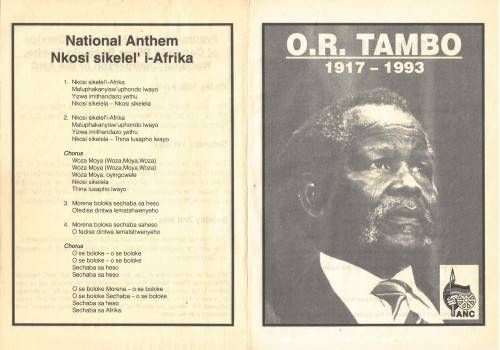 Programme for the Funeral Service of Comrade Oliver Reginald Tambo, ANC. c1993