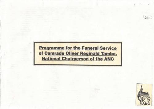 Programme for the Funeral Service of Comrade Oliver Reginald Tambo, ANC. c1993