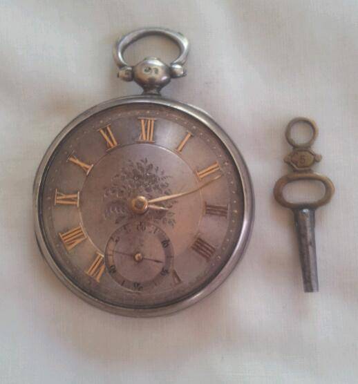STERLING SILVER FOB WATCH WITH KEY