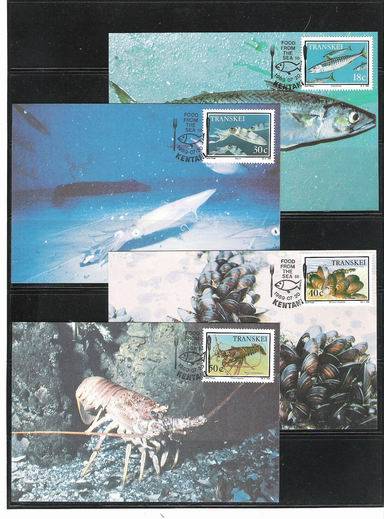 TRANSKEI. 1989. FOOD FROM THE SEA. SET OF 4 MAXIMUM CARDS.