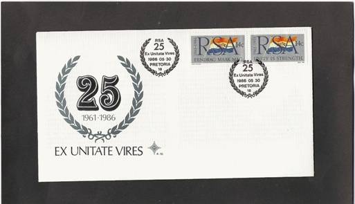 SOUTH AFRICA. 1986. 25TH ANNIVERSARY OF R.S.A.  F.D.C. NO. 4.16