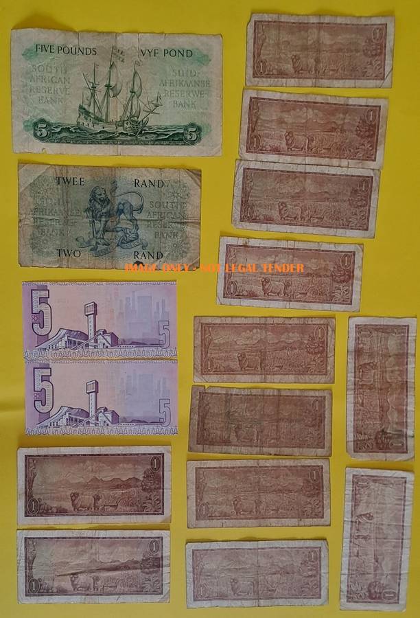 S. A. Bank Notes : Mix Lot - South Africa Old Pounds and Rand Notes