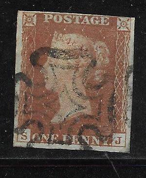 GREAT BRITAIN  2 x 1d  RED  MALTESE CROSS CANCEL  NO. 4/7
