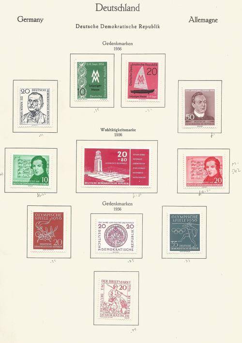 DDR 1956 MINT STAMPS ON PAGE(2)