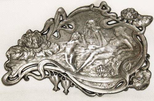 *ART NOUVEAU* BEAUTIFUL PEWTER ART NOUVEAU CARD TRAY WITH MAIDENS - MARKED  & NUMBERED