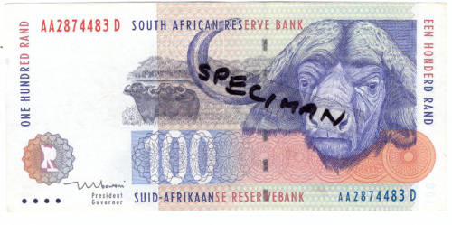 T T MBOWENI ONE HUNDRED RAND SOUTH AFRICAN BANK NOTE 1st ISSUE DOUBLE AA SERIES