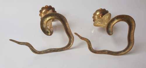 PAIR OF VINTAGE BRASS SERPENT SNAKES COBRA CANDLESTICK HOLDERS
