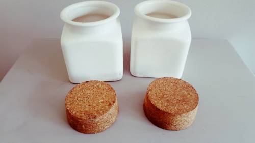 Beautiful Pair of Handpainted Taurus Porcelain Kitchen Rice and Sugar containers with Cork Lids