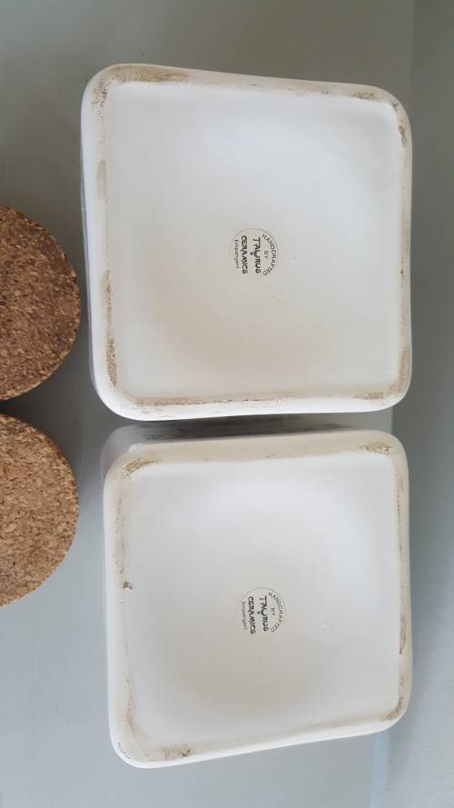 Beautiful Pair of Handpainted Taurus Porcelain Kitchen Rice and Sugar containers with Cork Lids