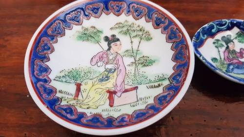 VINTAGE CHINESE HANDPAINTED SOUP BOWL AND SPOON