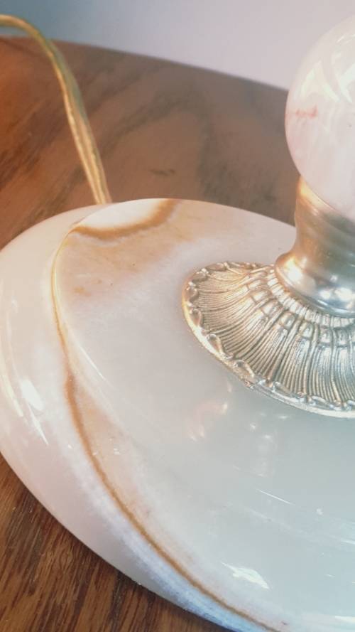 VINTAGE ONYX TABLE LAMP AND LAMPSHADE IS SOLID ONYX