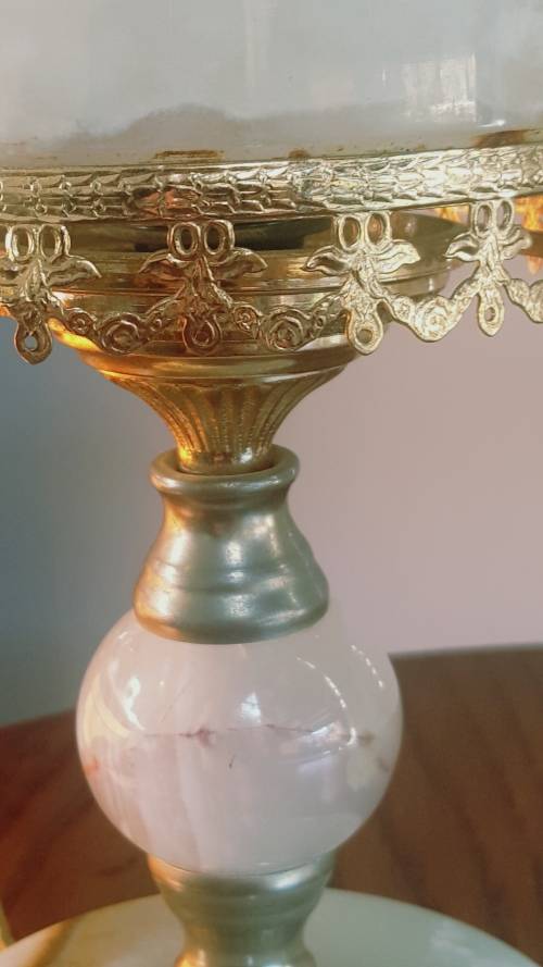 VINTAGE ONYX TABLE LAMP AND LAMPSHADE IS SOLID ONYX