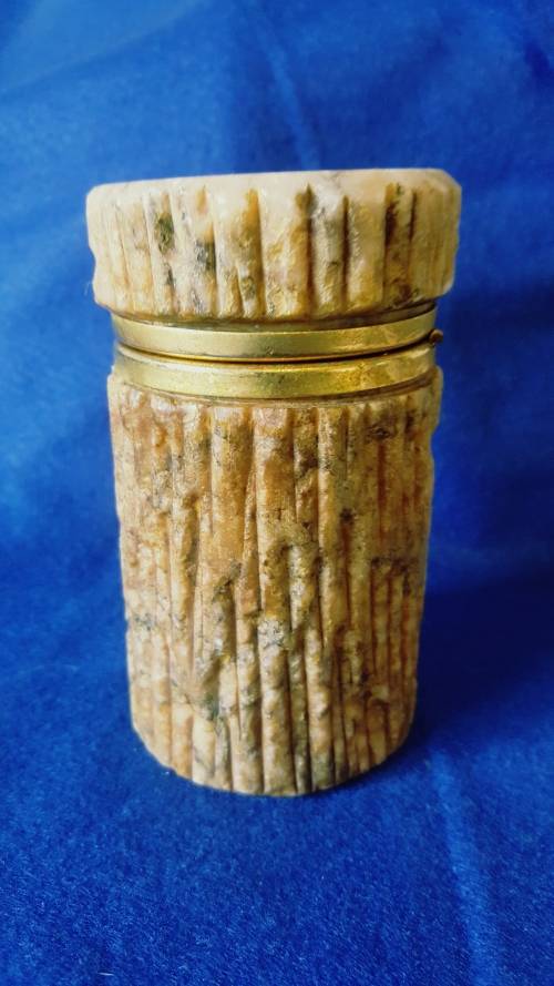 Genuine Alabaster Stone and brass Handcarved Tobacco Jar