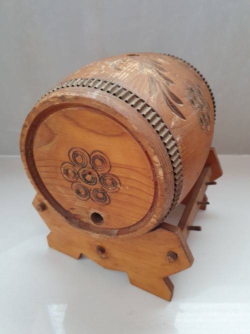 Vintage Wine Wooden Barrel with craved design and stand