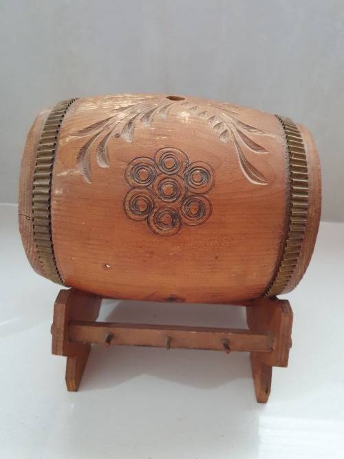 Vintage Wine Wooden Barrel with craved design and stand