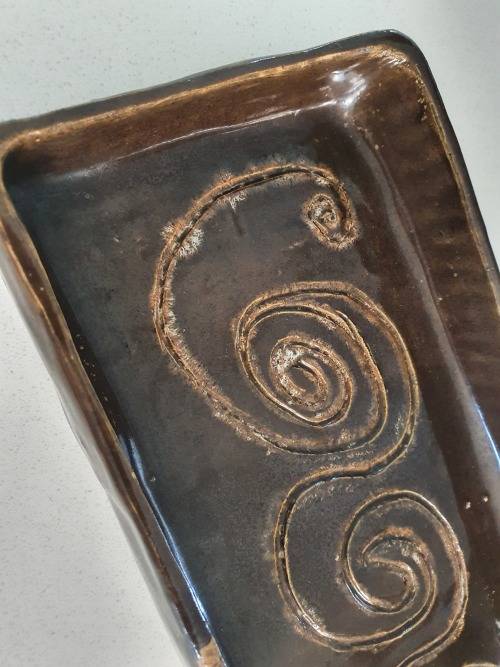 Handmade Vintage Pottery Platter/Plate with swirl patterns (Signed)