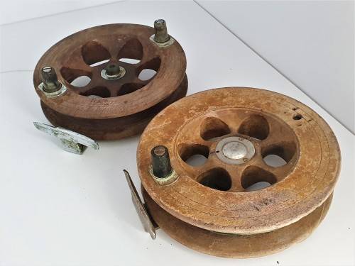 Vintage pair of Wooden Fishing Reels