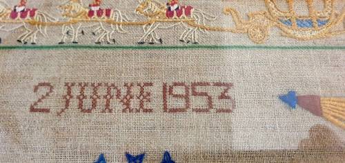 Vintage Queen Elizabeth Coronation 1953 Embroidered Framed Tapestry