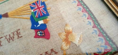 Vintage Queen Elizabeth Coronation 1953 Embroidered Framed Tapestry