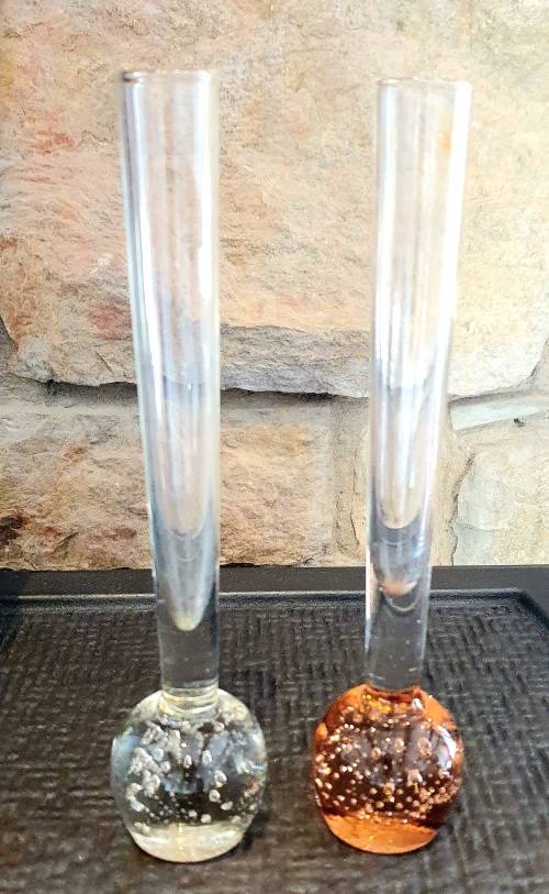 Vintage Retro Pair of Controlled Bubble Glass Bud Stem Vases