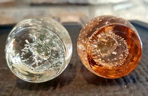 Vintage Retro Pair of Controlled Bubble Glass Bud Stem Vases