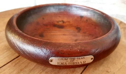 HMS Sirdar Royal Navy Submarine WW2 1930`s Teak wooden Bowl