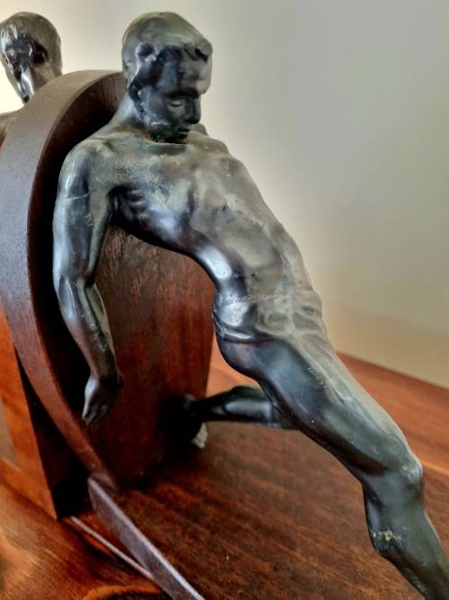 pair of Art Deco spelter bookends styled in R. Vramant, France  Circa 1930`s